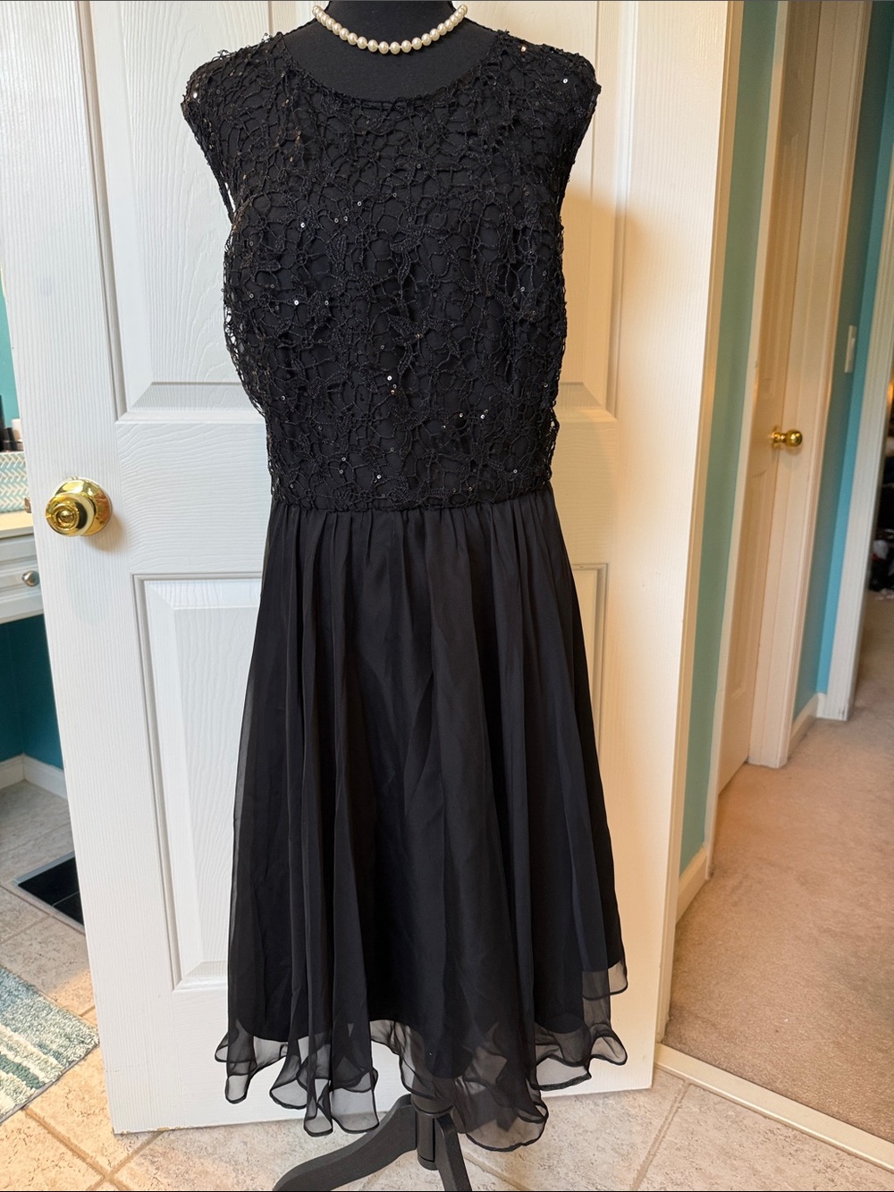 City Chic Black Sparkle Love Lace & Chiffon Cocktail Dress Size XS (14)